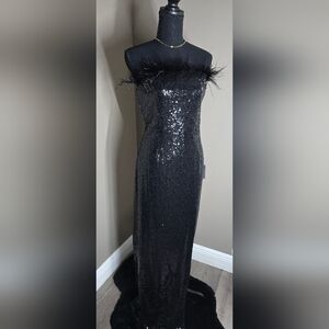 Lulu's Elegant Black Sequin Backless Gown